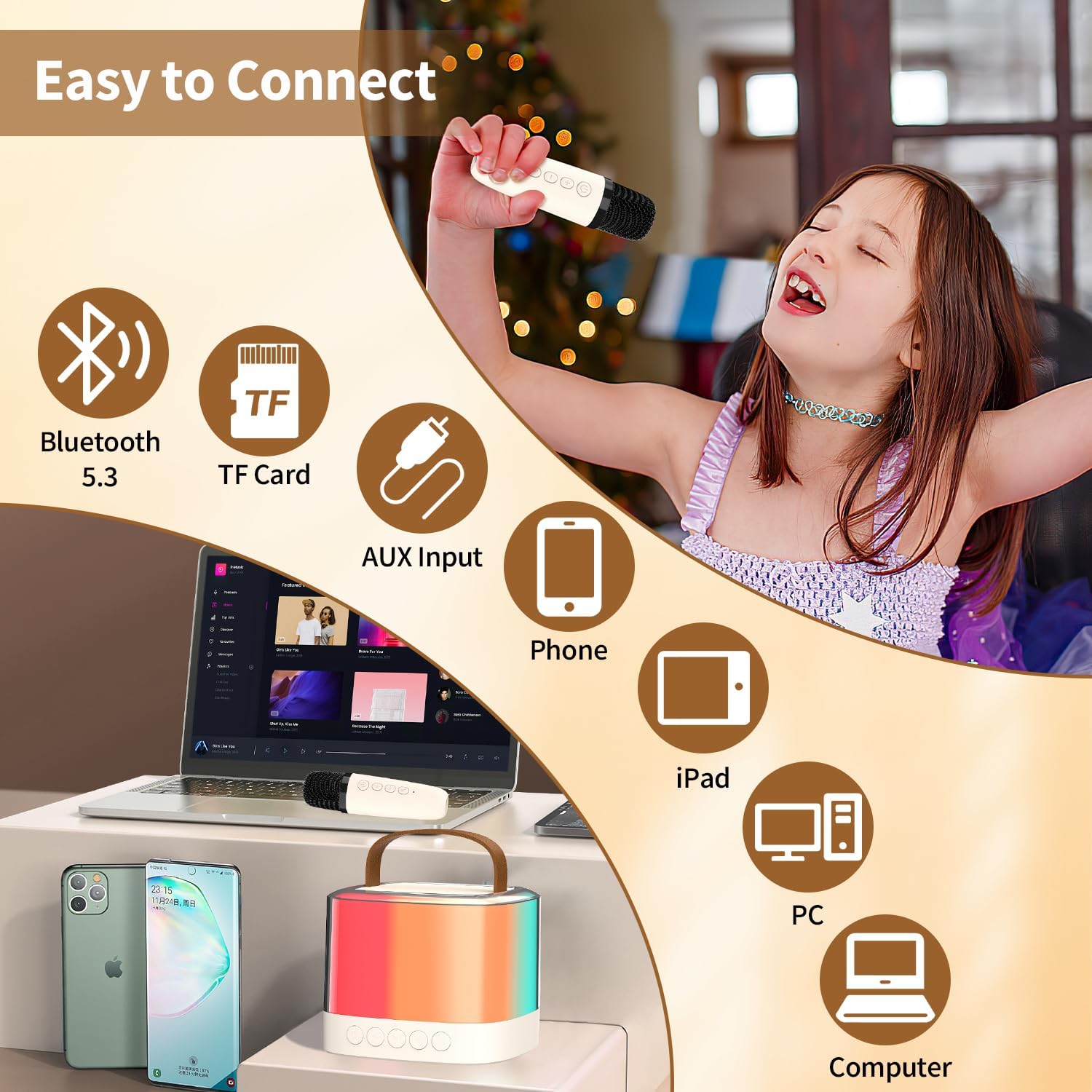 Corneta Portátil Karaoke Con 2 Micrófono Bluetooth Inalámbrica