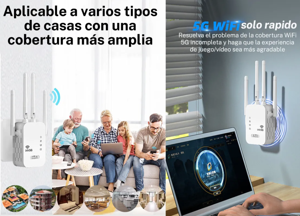 Repetidor 5G De Señal Wifi Punto De Acceso De 1200mbps Doble Banda 4 Antenas