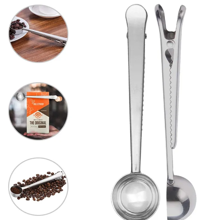 Pinza con sellador de empaques para alimentos con cuchara de acero