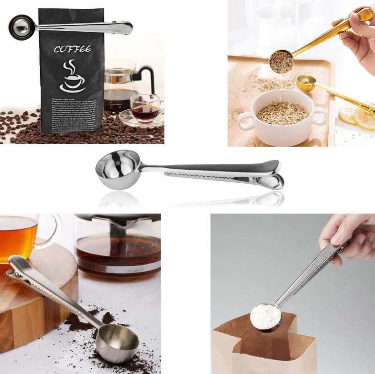 Pinza con sellador de empaques para alimentos con cuchara de acero