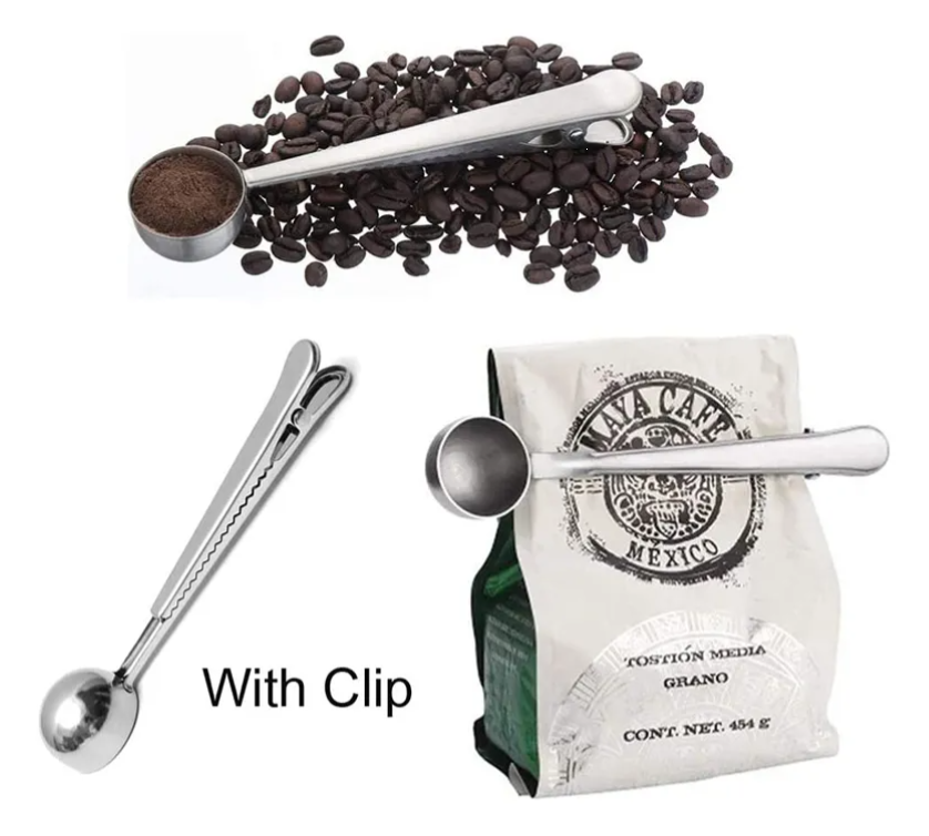 Pinza con sellador de empaques para alimentos con cuchara de acero