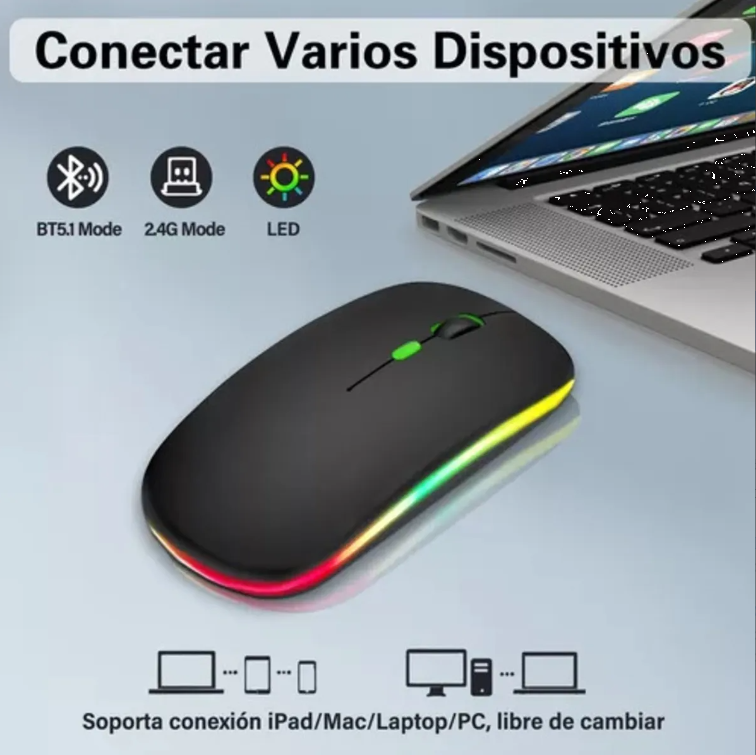 Mouse Dual Inalámbrico Recargable Led Rgb Optico Usb Bluetooth