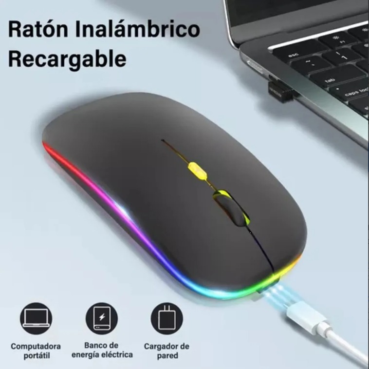 Mouse Dual Inalámbrico Recargable Led Rgb Optico Usb Bluetooth