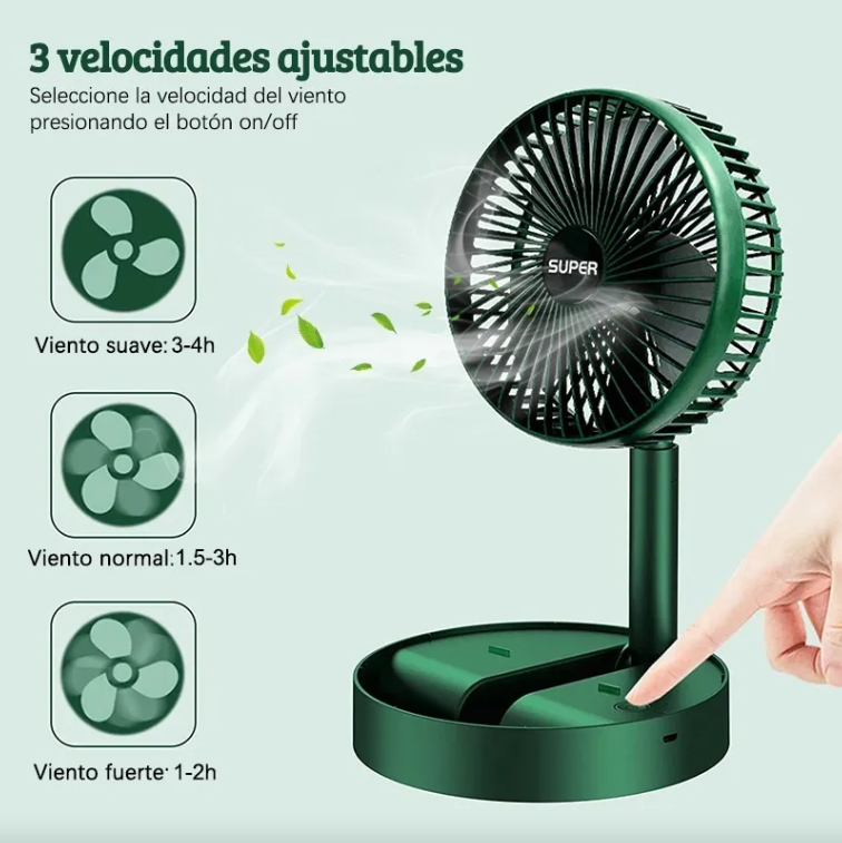 Ventilador Retráctil Portátil Recargable Y De Larga Duración