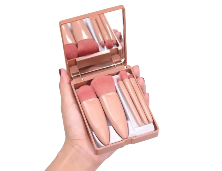 Set Kit Brocha Rubor Maquillaje con espejo 5 Brochas
