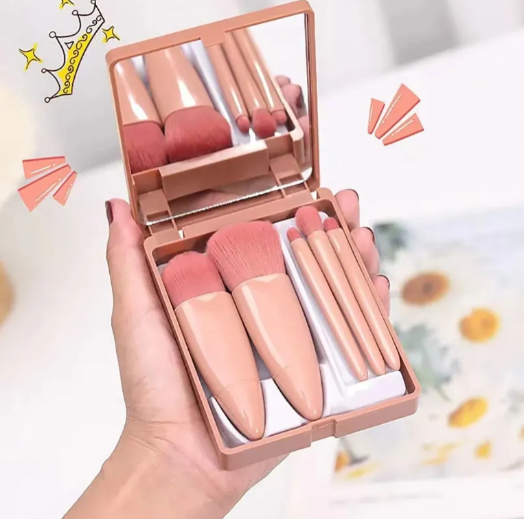 Set Kit Brocha Rubor Maquillaje con espejo 5 Brochas
