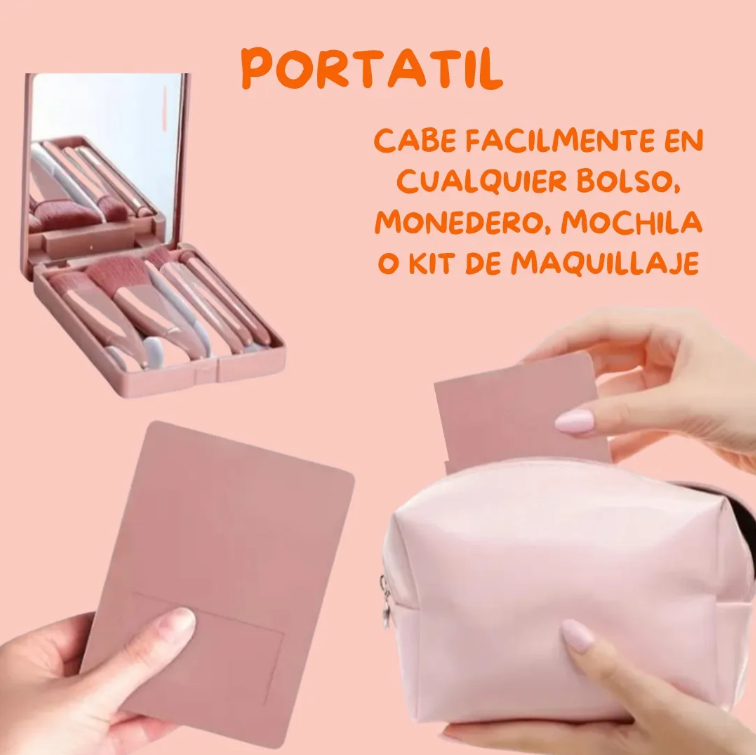 Set Kit Brocha Rubor Maquillaje con espejo 5 Brochas