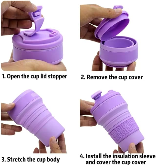 Vaso Plegable Retráctil De Silicona Café Camping Ecológico