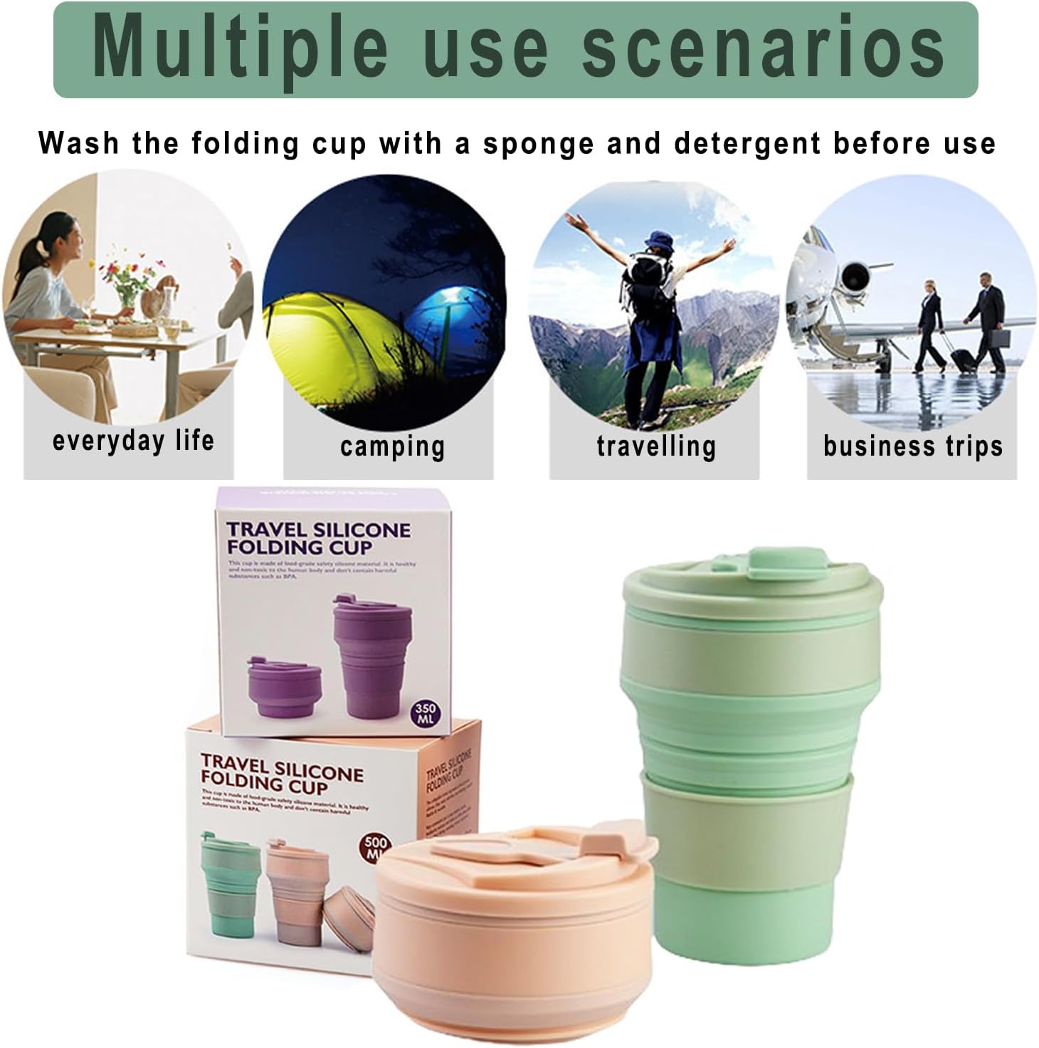 Vaso Plegable Retráctil De Silicona Café Camping Ecológico