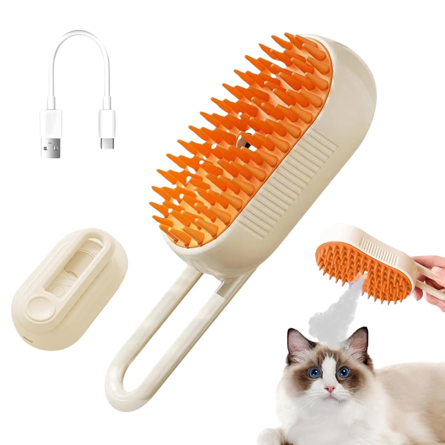 Cepillo De Vapor Multifuncional 3 En 1 Para Gatos Y Perros Recargable