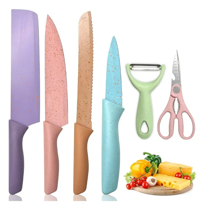 Juego De Cuchillos de 6 Piezas Colores antiadherente Acero Inoxidable 