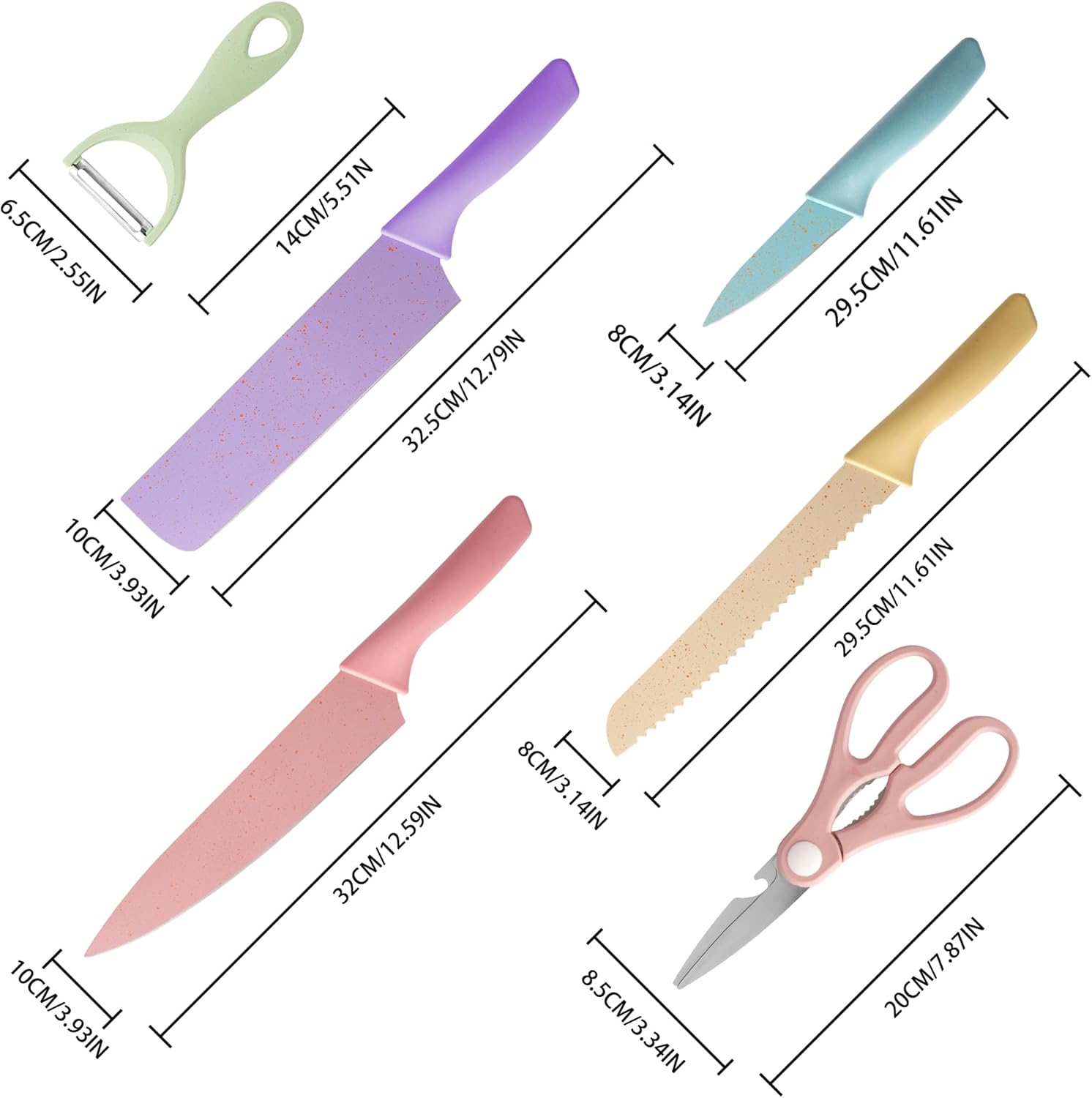 Juego De Cuchillos de 6 Piezas Colores antiadherente Acero Inoxidable 
