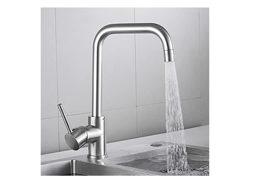 Llave Grifería Lavaplatos Larga Elegante Giratorio de Acero Inoxidable