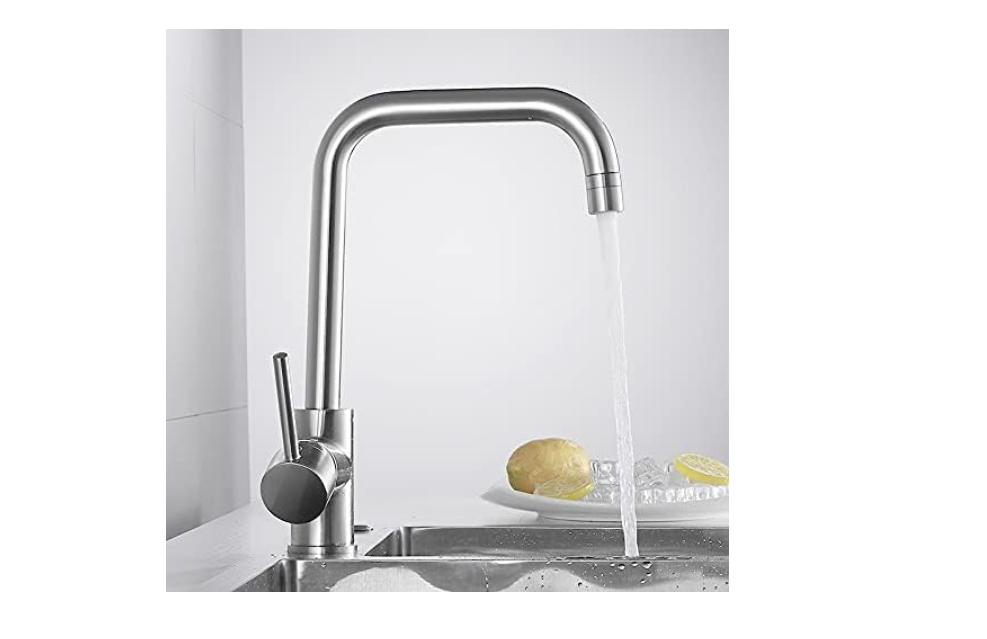 Llave Grifería Lavaplatos Larga Elegante Giratorio de Acero Inoxidable
