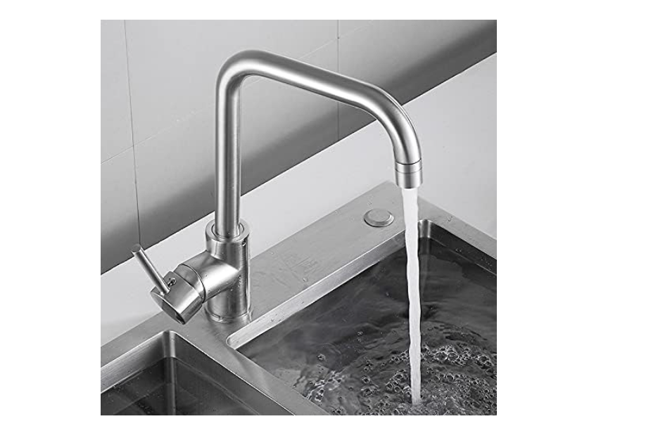 Llave Grifería Lavaplatos Larga Elegante Giratorio de Acero Inoxidable