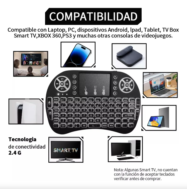 Mini Teclado Inalámbrico Bluetooth Recargable Control Tv