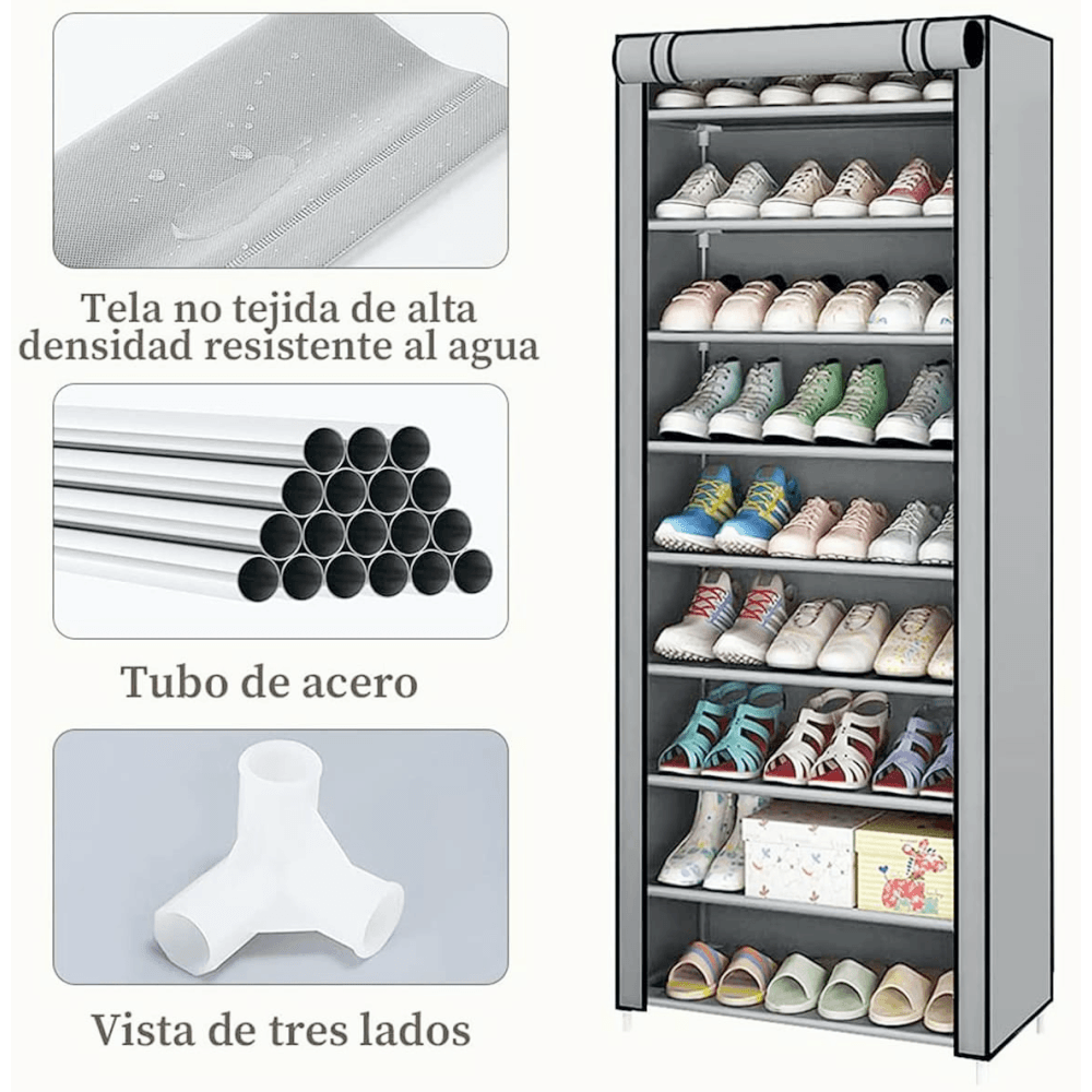 Zapatera Organizador 9 Niveles Capacidad 27 Pares Closet Zapato Tela Impermeable Cubierta Enrollable