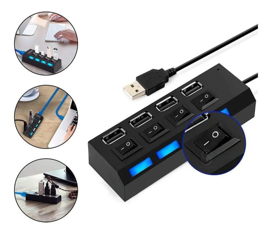 Adaptador Conectores Multi puertos Usb Pendrive Laptop Pc 4 USB