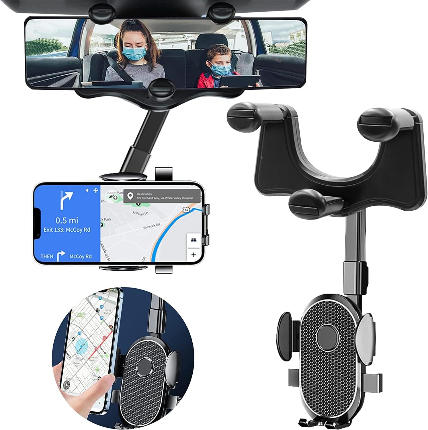 Porta Teléfono Carro Espejo Retrovisor 360 Grados Rotación Elegante