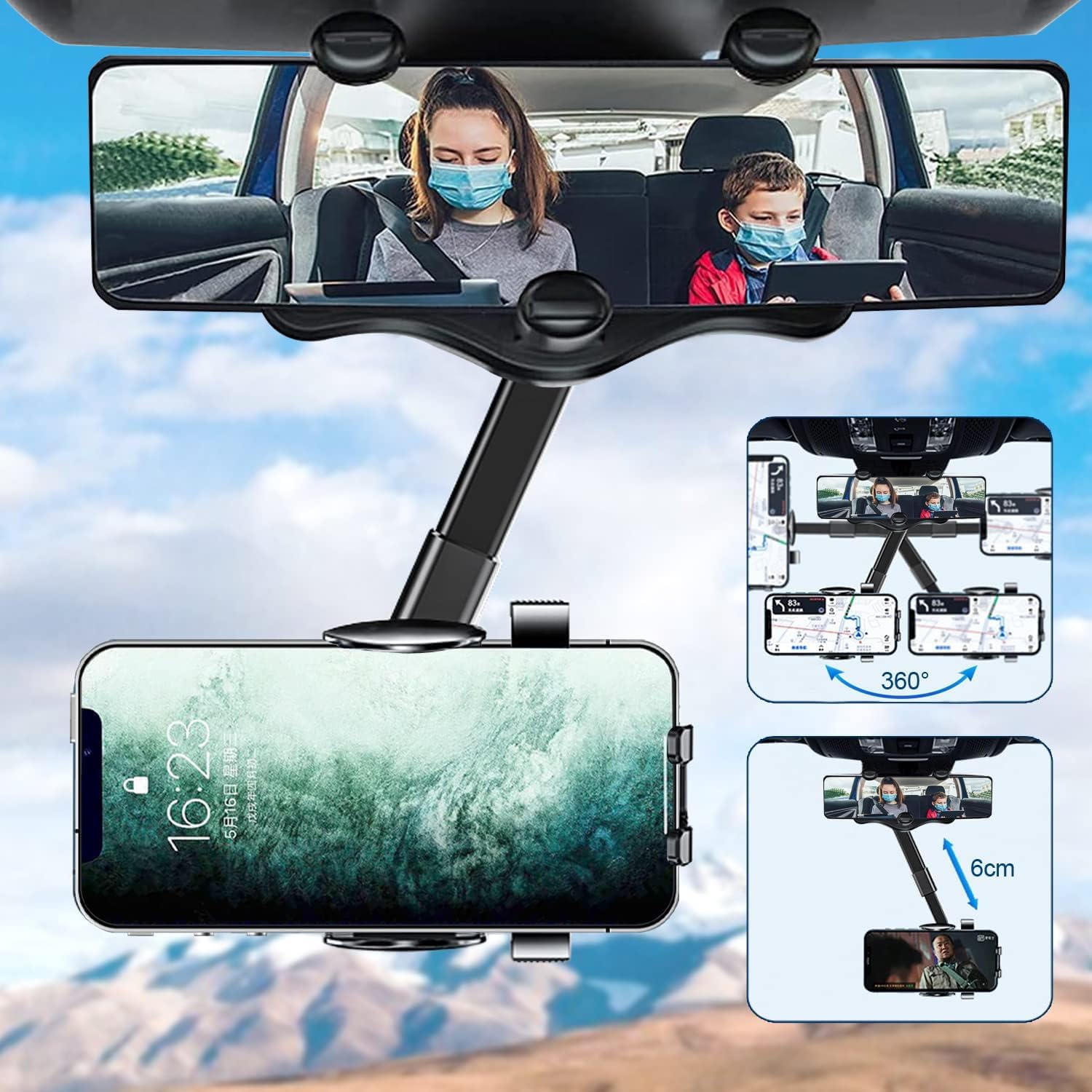 Porta Teléfono Carro Espejo Retrovisor 360 Grados Rotación Elegante