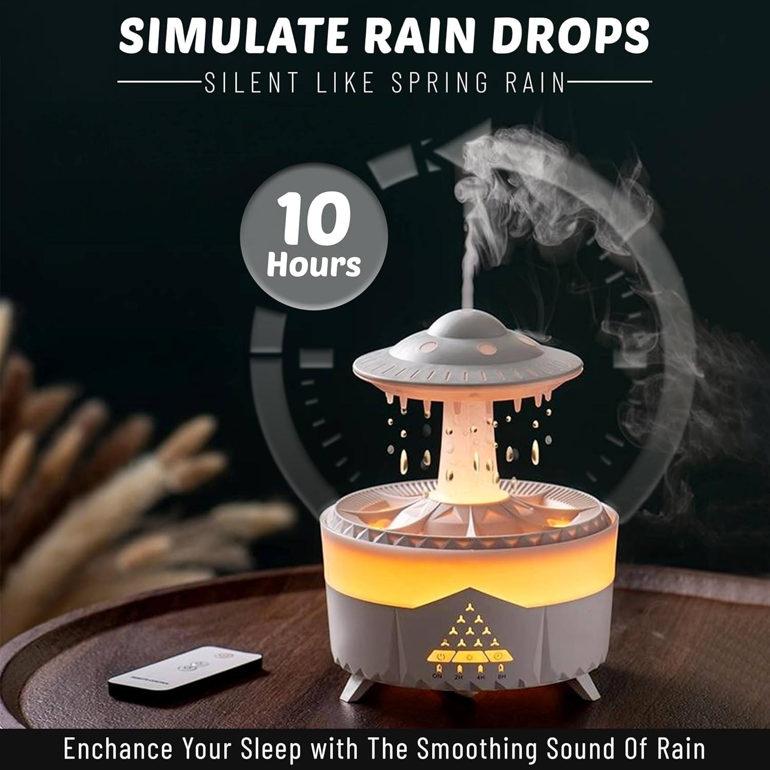 Humidificador difusor de aromaterapia de esencia y gotas de lluvia + Control Remoto y Apagado automático 