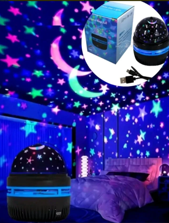 Lampara proyector luz de estrella y luna portátil y recargable USB