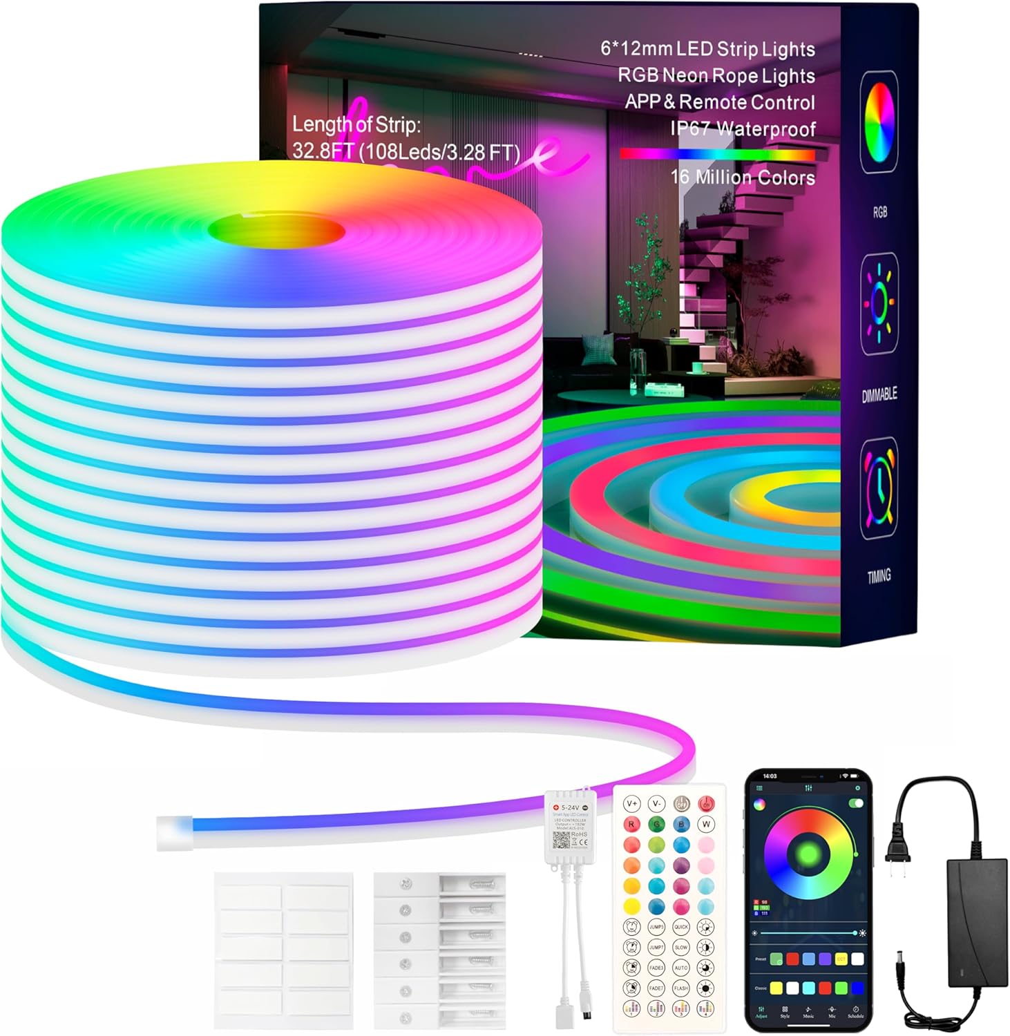 Cinta Led luces Flexible Neon 5 Metros Bluetooth Control Remoto 