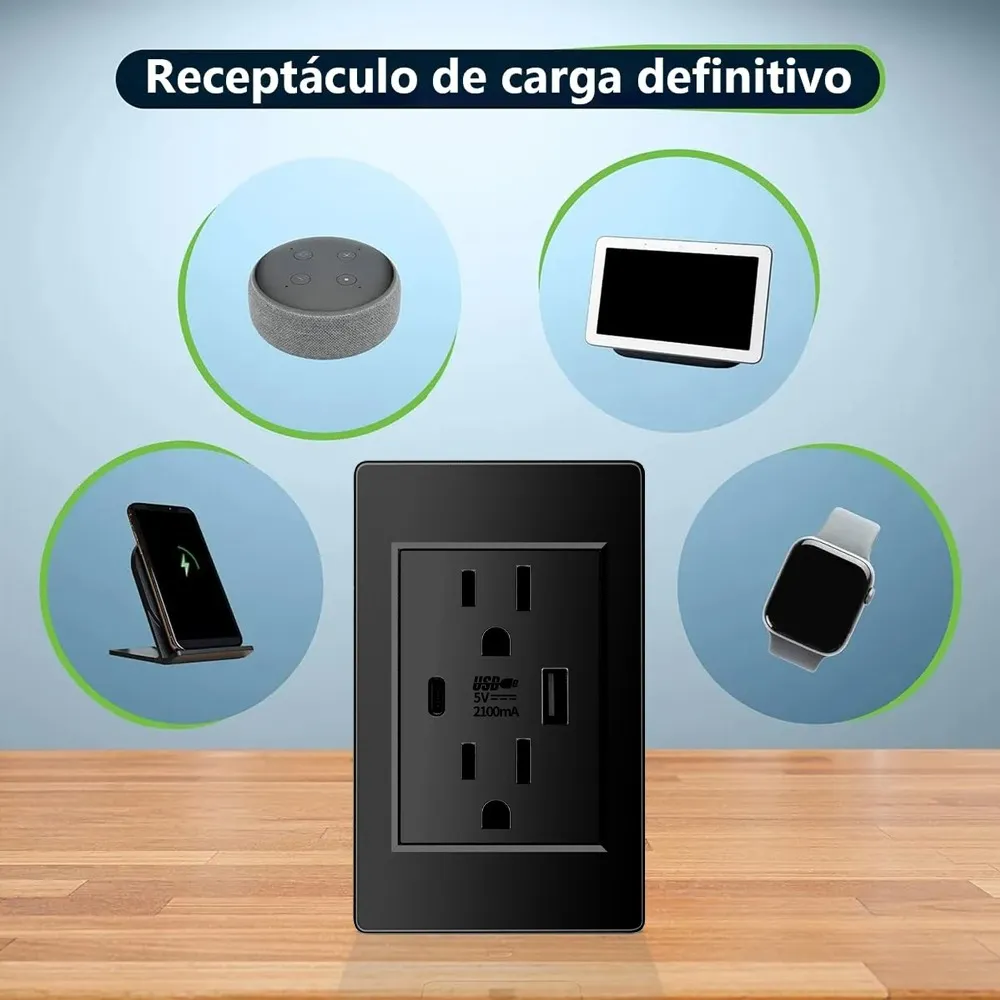 Toma Corriente Inteligente Puerto Usb y Iphone Carga Rapida