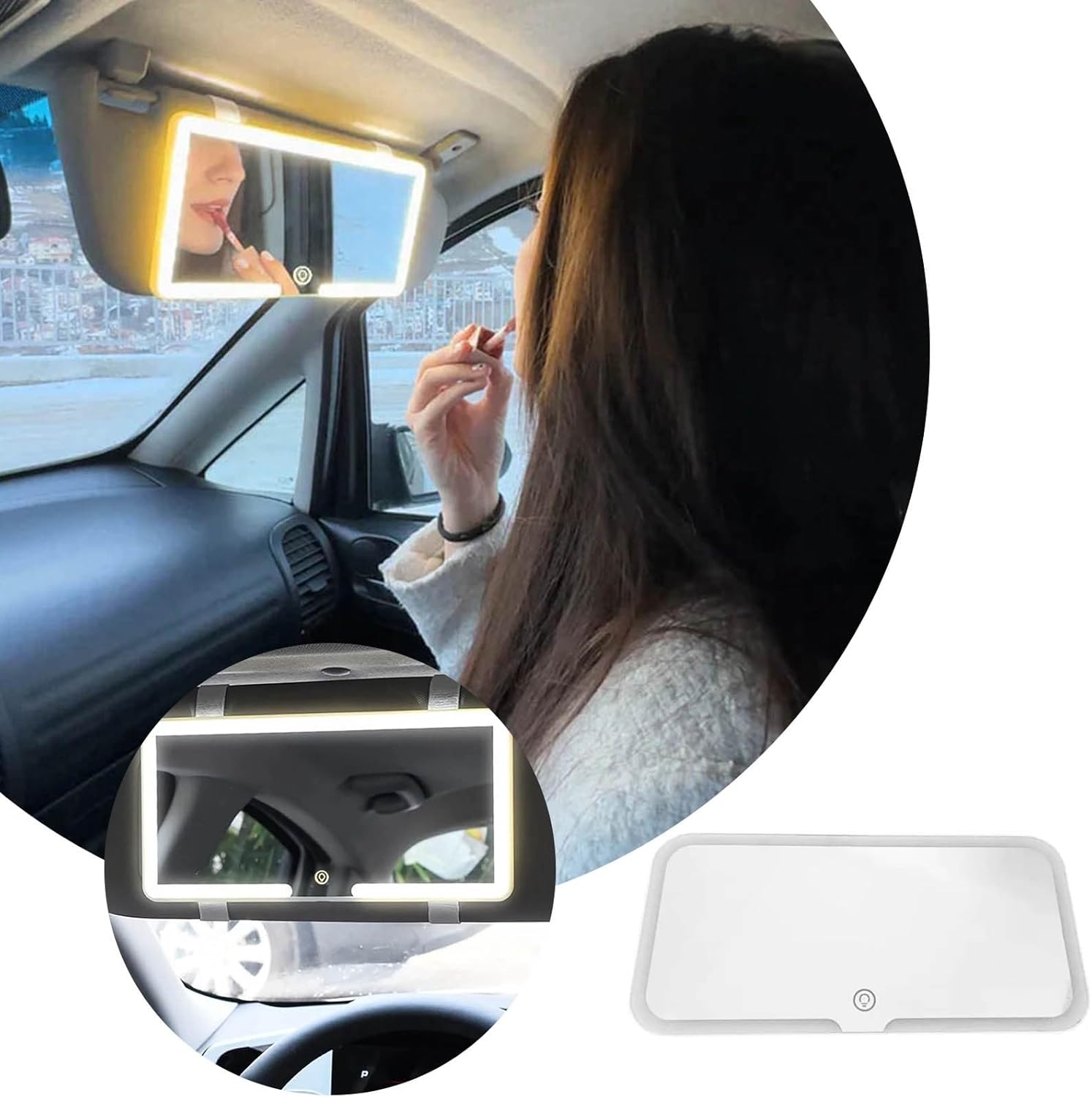 Espejo Maquillaje Luz Led Recargable Tapa sol de Carro 3 Luces