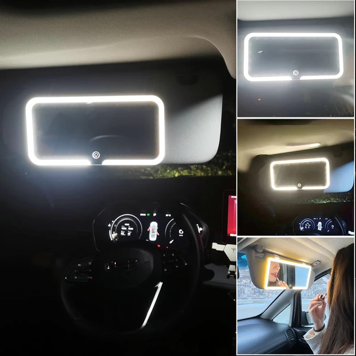 Espejo Maquillaje Luz Led Recargable Tapa sol de Carro 3 Luces