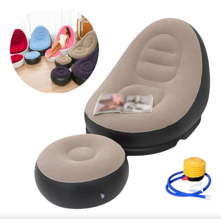 Sofa Puffs Portatil Inflable Con Posa Pie con Bomba aire