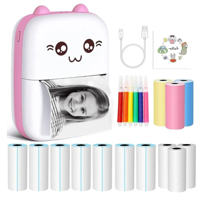 Impresora Mini Portatil Termica Bluetooth Diseño Gato Niños