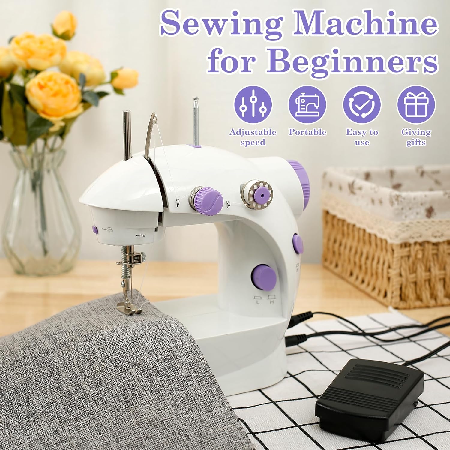 Maquina de Coser Portatil con pedal y Accesorios