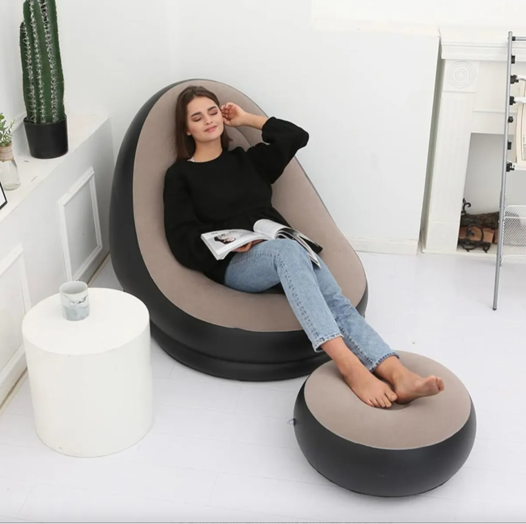 Sofa Puffs Portatil Inflable Con Posa Pie con Bomba aire