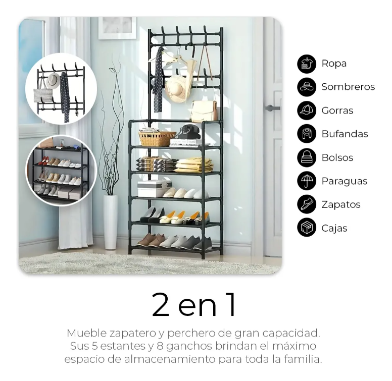 Perchero Zapatera 2 En 1 Organizador Multifuncional Armario 