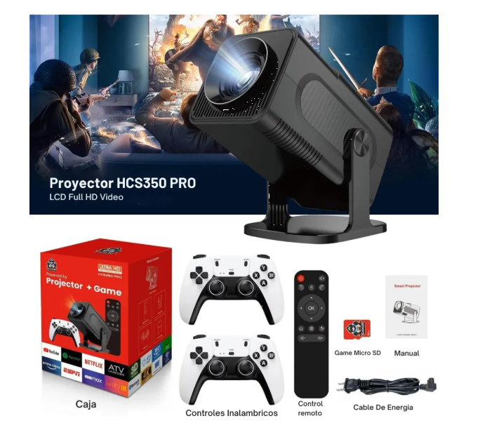 Proyector Amazon TV  4K Android + Juegos y 2 Controles Inalambrico