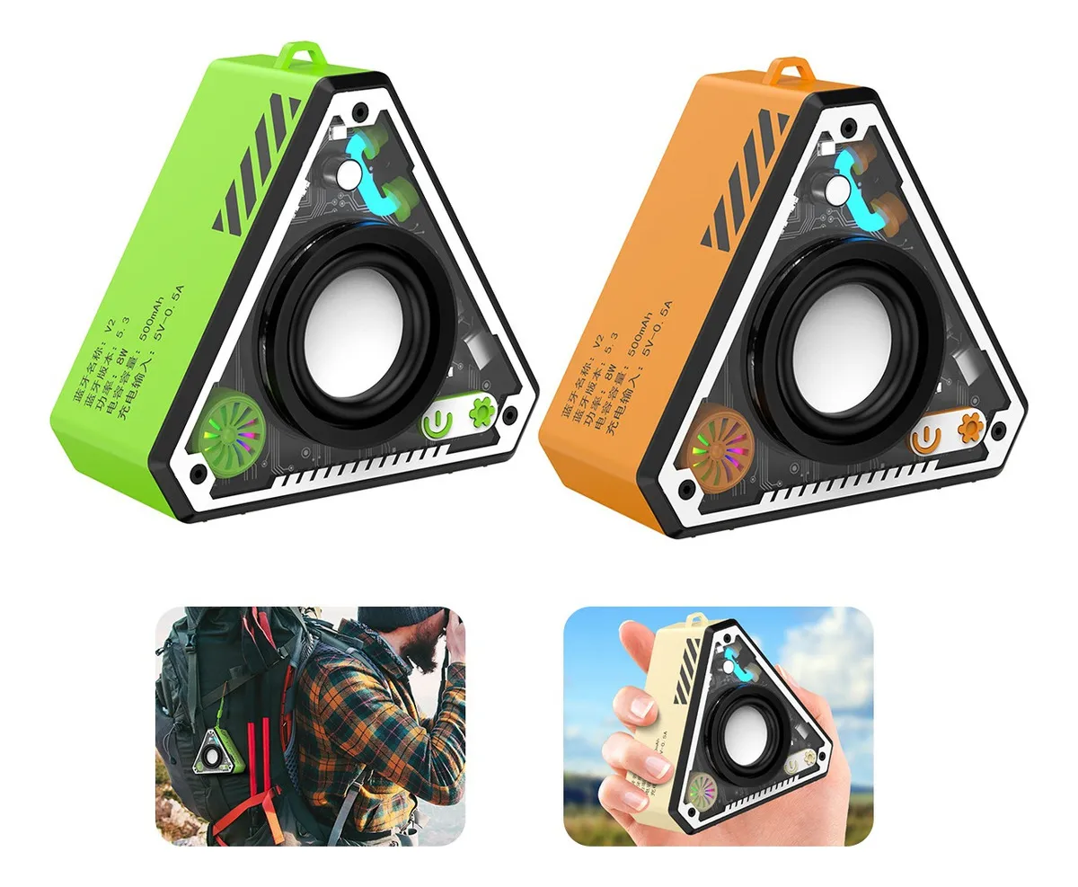 Corneta Bocina Bluetooth Inalambrica portatil Recargable Trasnparente RGB Modelo Triangulo