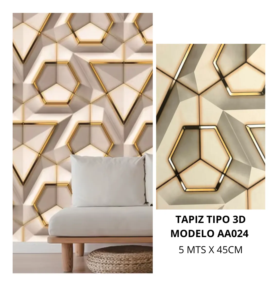 Papel Tapiz Vinil Autoadhesivo Modelo 3D 5Mts x 45Cms BEIGE