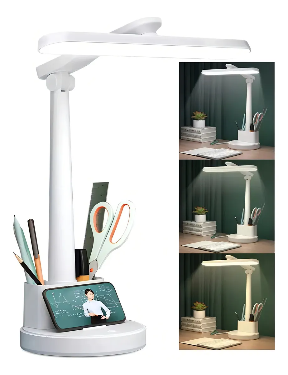 Lampara de mesa escritorio Led con soporte 3 Luces y Cargador