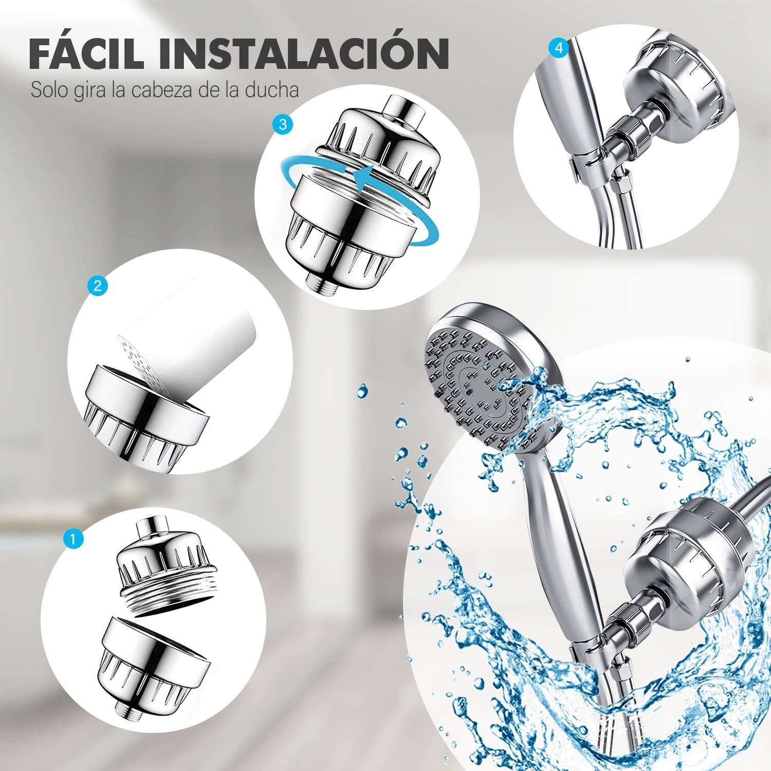 Filtro De Agua Para Duchas Regaderas Baño Purificador Con Vitaminas