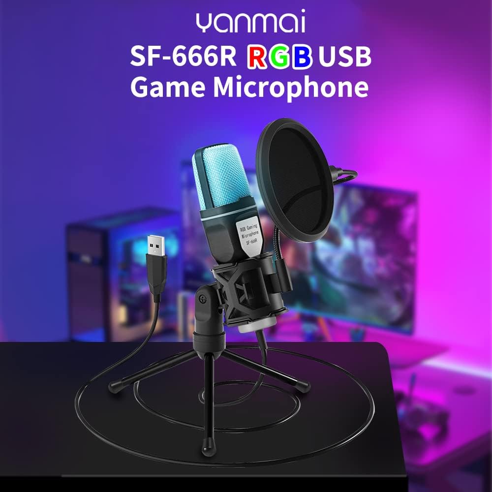 Microfono condensador con tripode USB Rgb Con Filtro