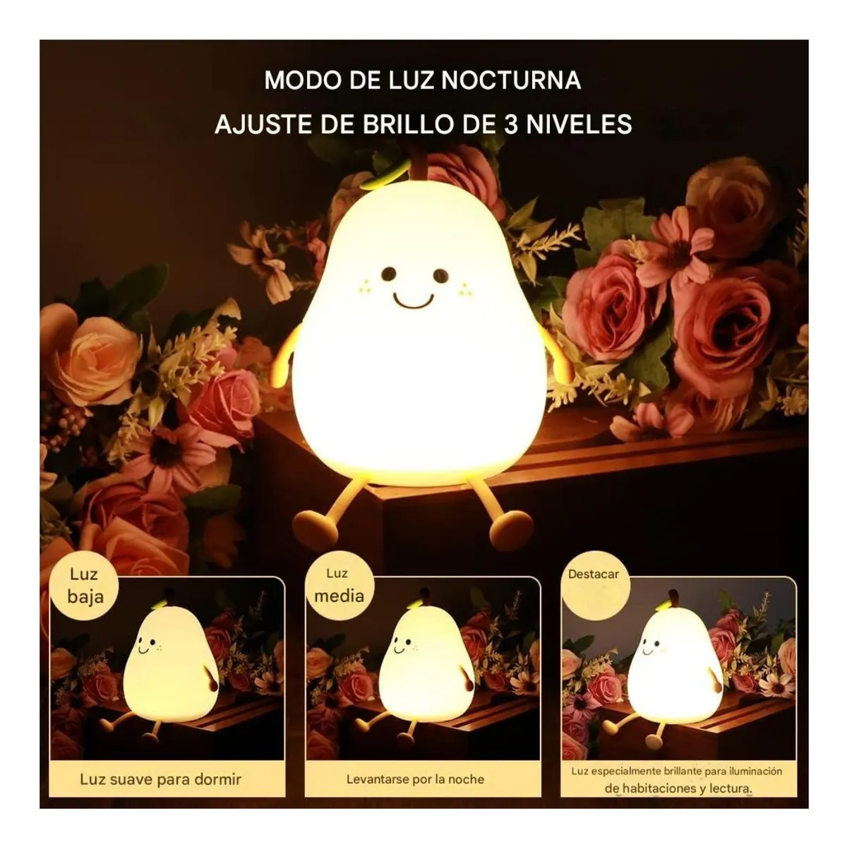 Lampara Silicona Pera Luz Led tactil 8 Colores y Temporizador