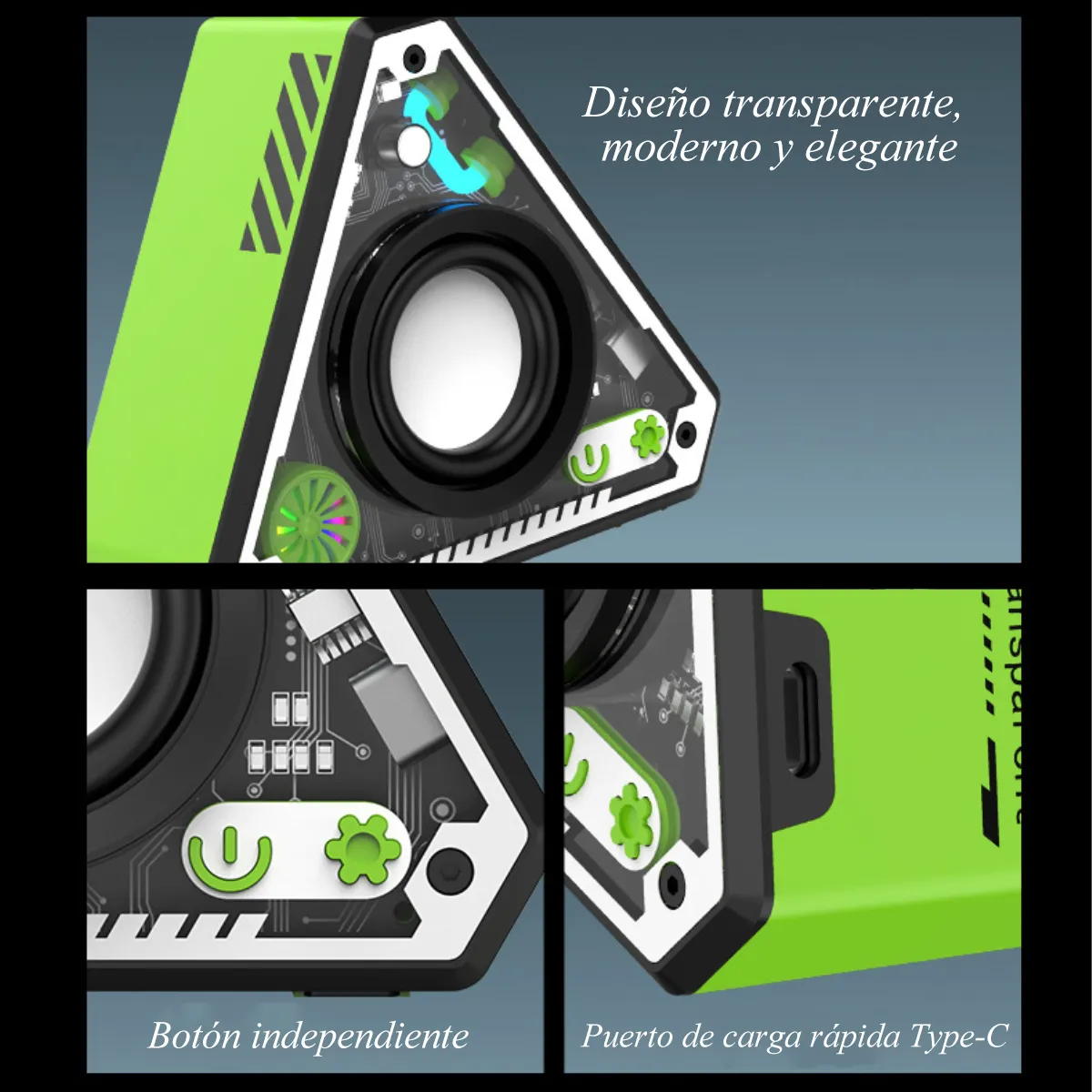 Corneta Bocina Bluetooth Inalambrica portatil Recargable Trasnparente RGB Modelo Triangulo