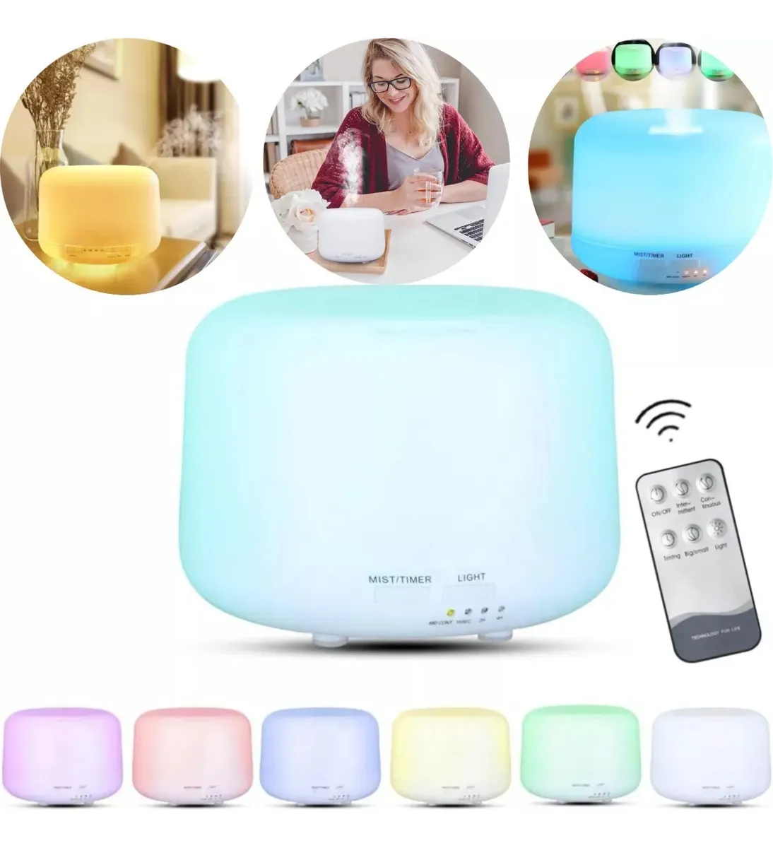 Humidificador Difusor Aroma Led Control Remoto Aromaterapia 500 Ml