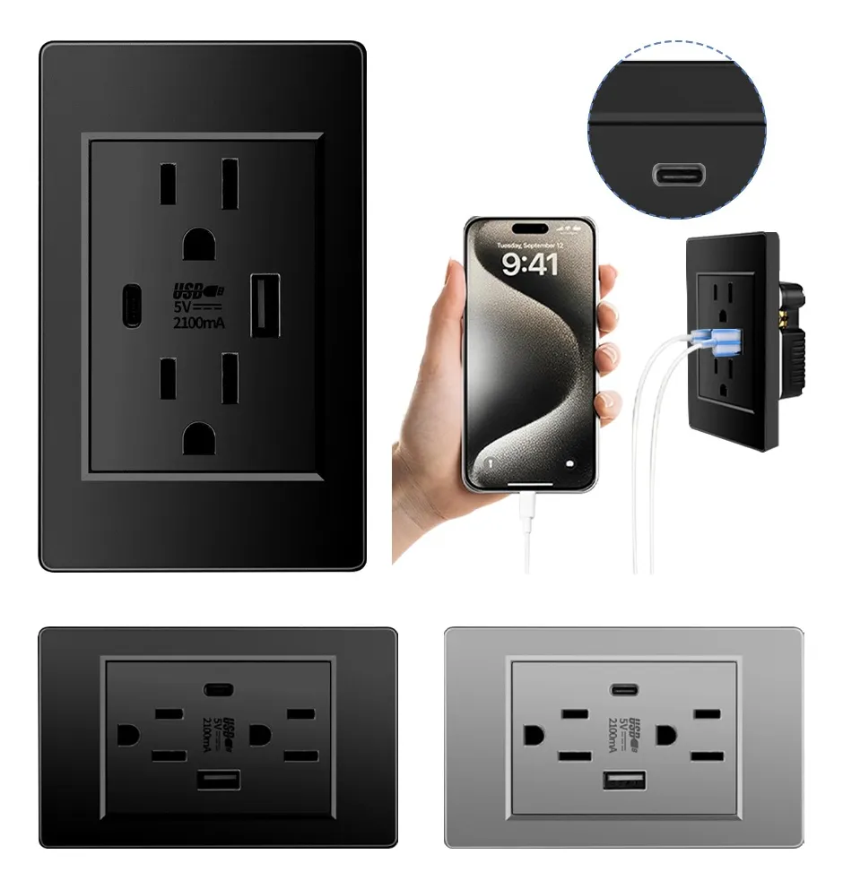 Toma Corriente Inteligente Puerto Usb y Iphone Carga Rapida