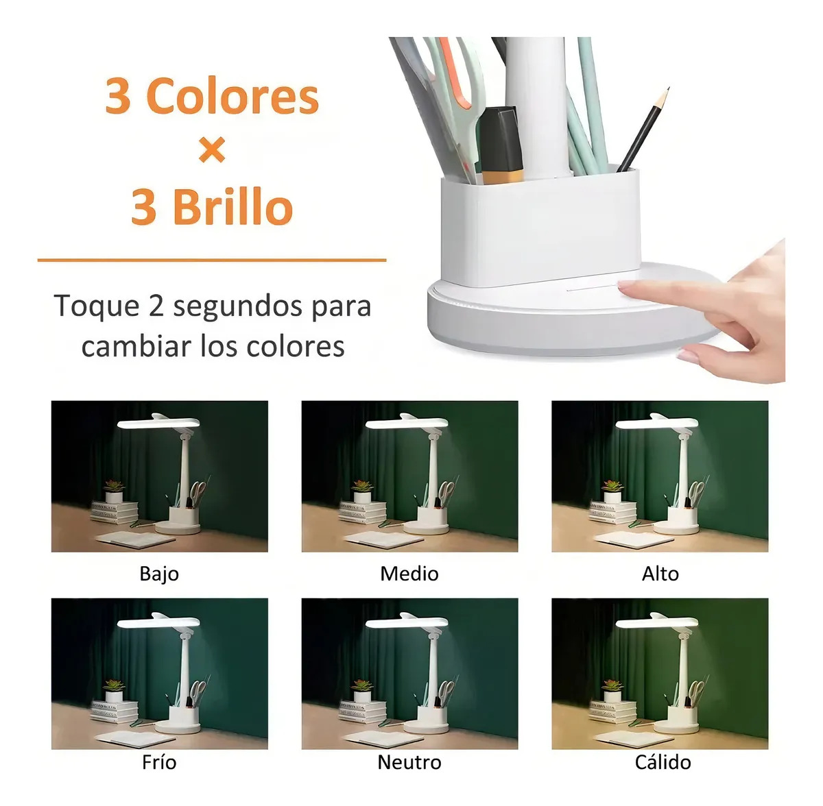 Lampara de mesa escritorio Led con soporte 3 Luces y Cargador