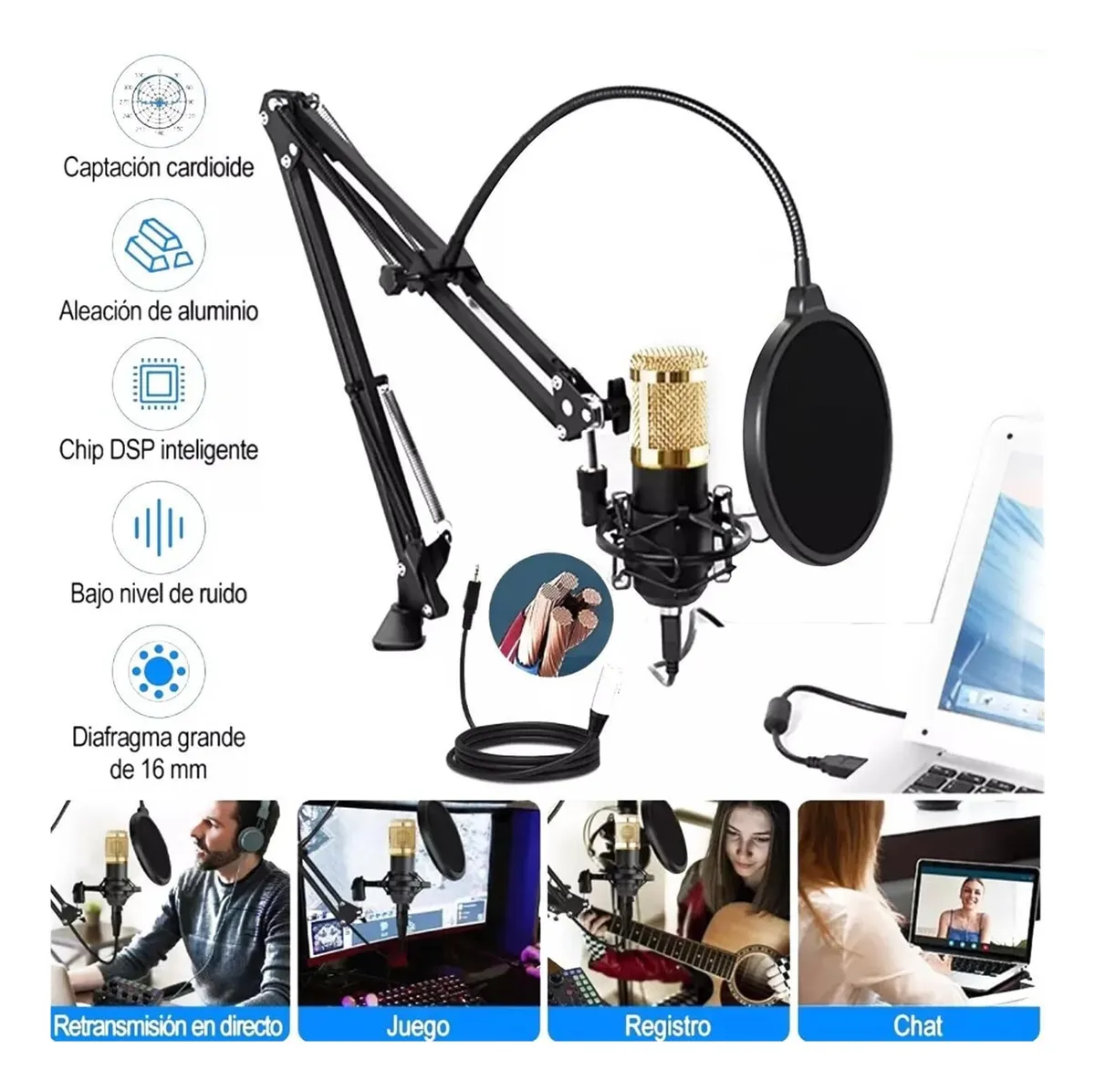 Kit Microfono Profesional Condensador Podcast 