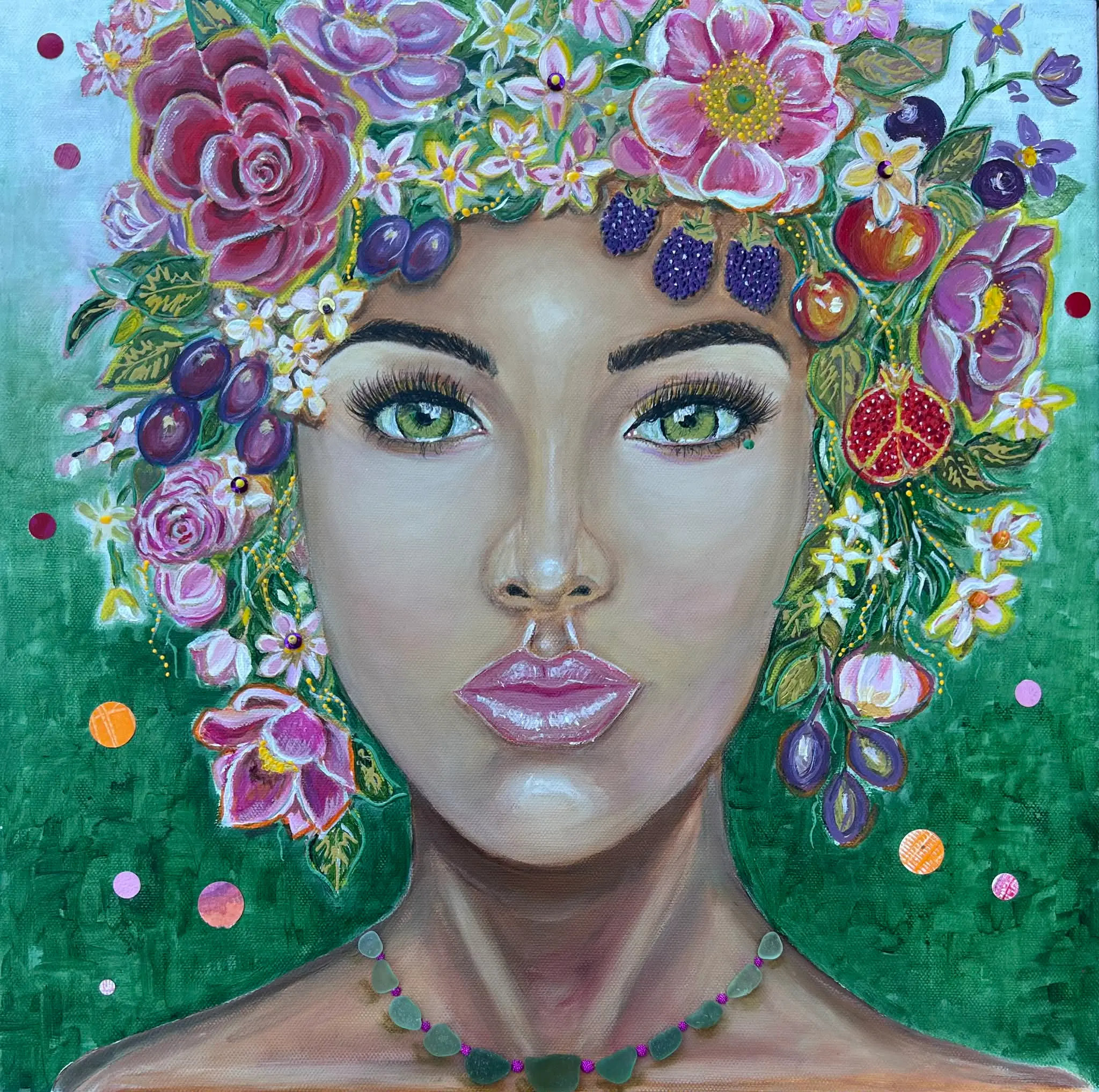 Céleste, l’abondance végétale  🌸- 40X40cm- oeuvre originale-Pléneuf Val André Bretagne