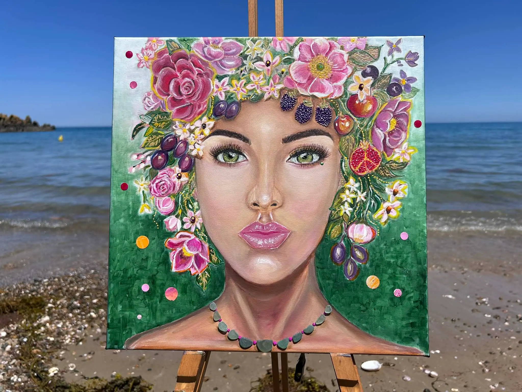 Céleste, l’abondance végétale  🌸- 40X40cm- oeuvre originale-Pléneuf Val André Bretagne