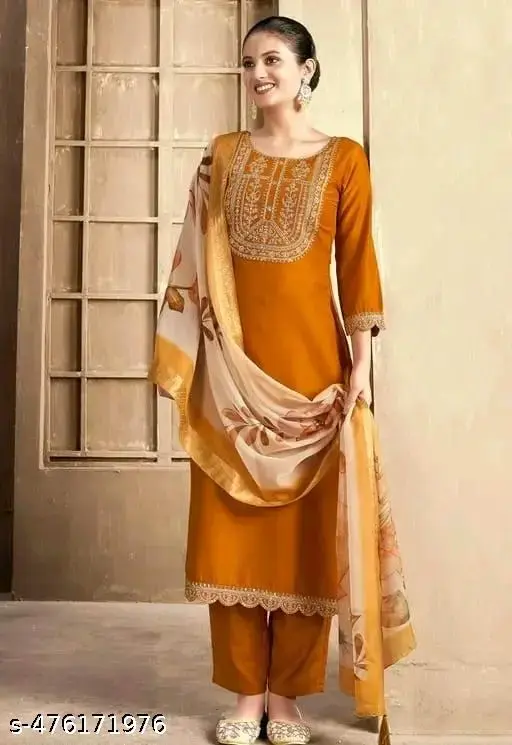 FANCY REYON SLUB KURTA SET WITH DUPATTA